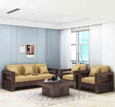 Olivia Solid Sheesham Wood 5 Seater Sofa Set With Coffee Table (3+1+1, Walnut Finish)